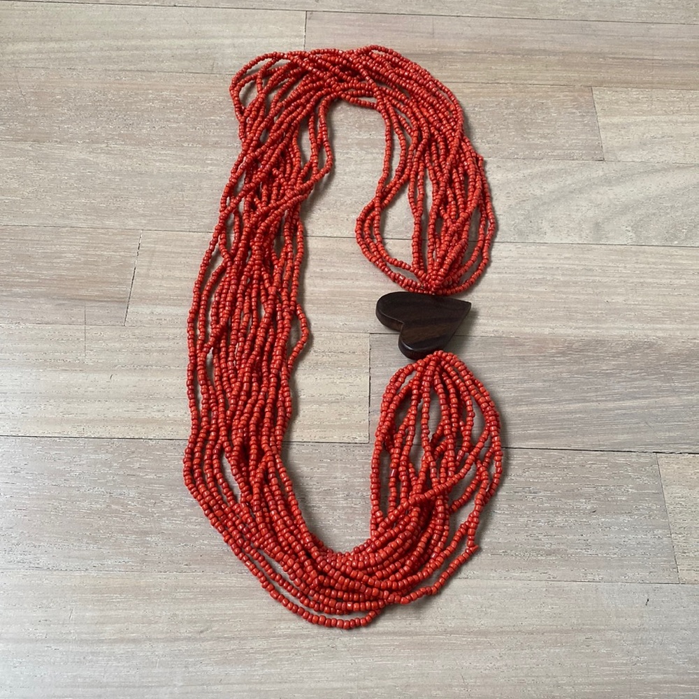 Handmade Beaded long Necklace with Heart